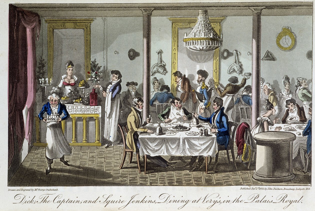 Illallinen Veryssa, Palais Royalissa - David Careyn "Elämä Pariisissa", Lontoossa tekijältä George Cruikshank