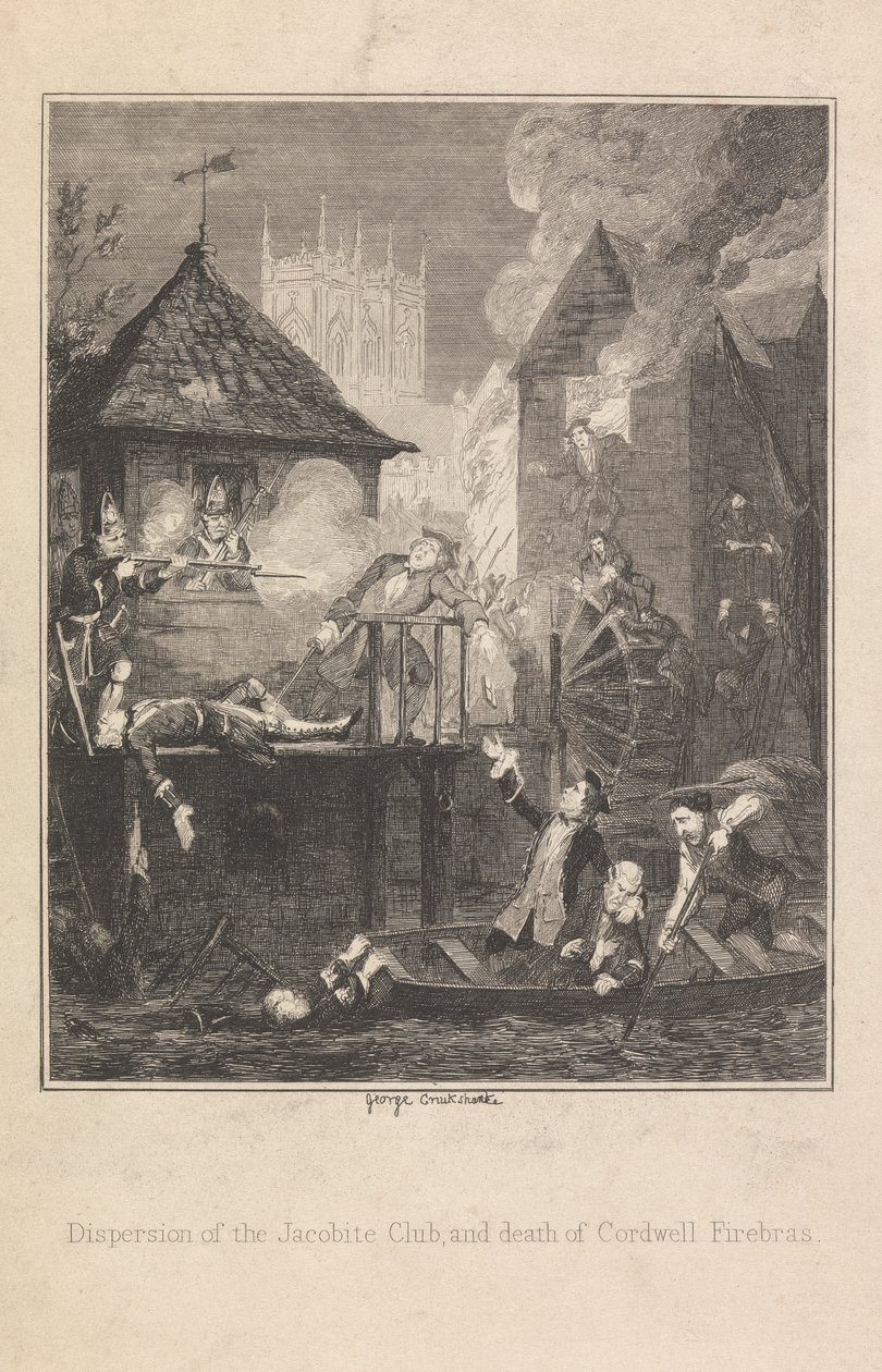 Jacobite Clubin hajoaminen ja Cordwell Firebrasin kuolema tekijältä George Cruikshank