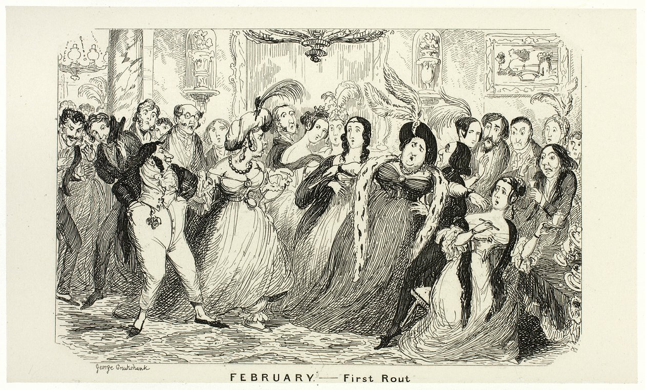 Helmikuu - George Cruikshankin teräsveistosten ensimmäinen reitti The Comic Almanacks -julkaisuun: 1835-1853 tekijältä George Cruikshank