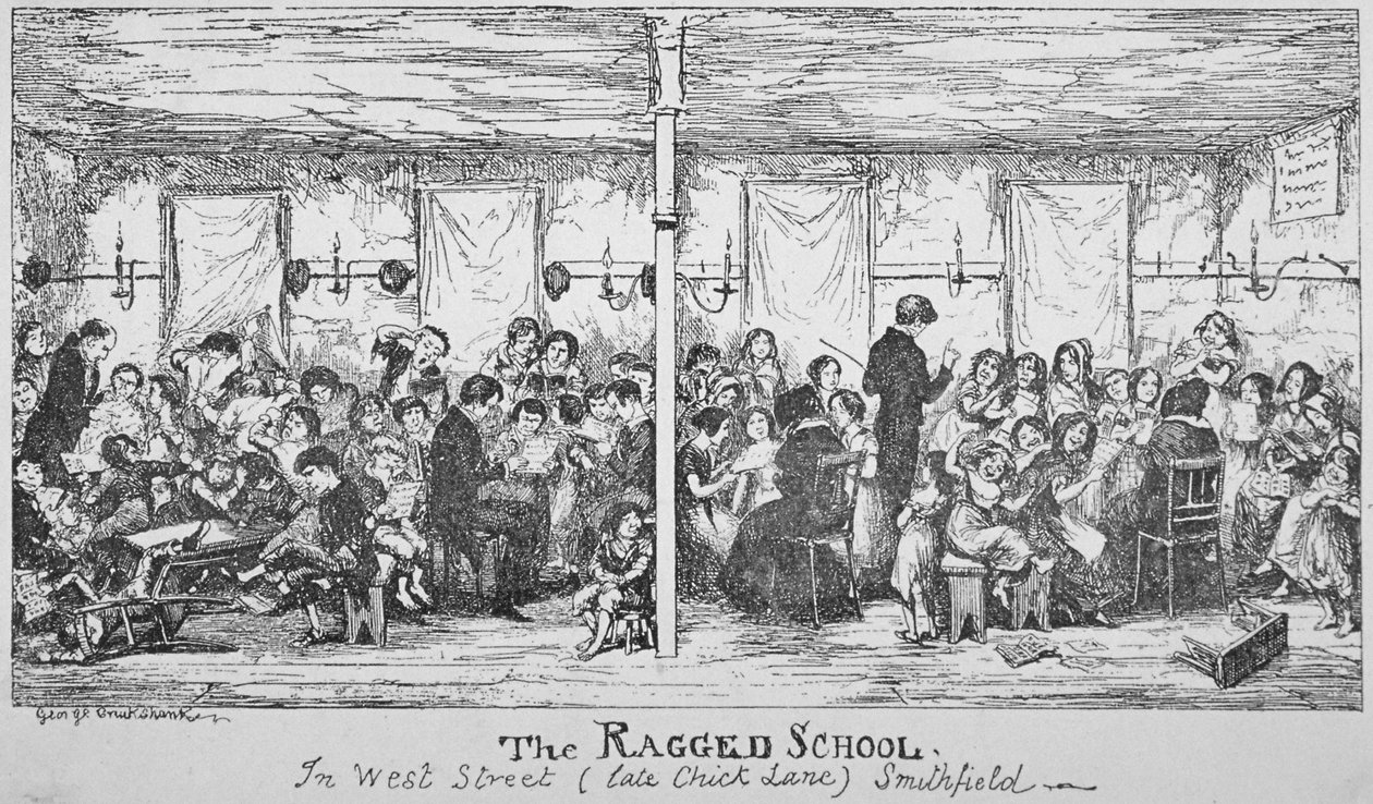 Field Lane Ragged School, Smithfield, Lontoo, 1850 tekijältä George Cruikshank