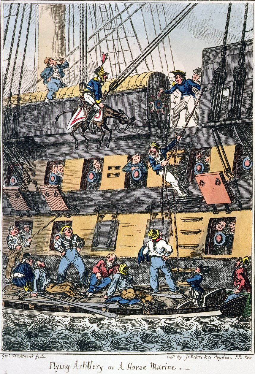 Lentävä tykistö tai hevosmerivene (värikaiverrus) tekijältä George Cruikshank