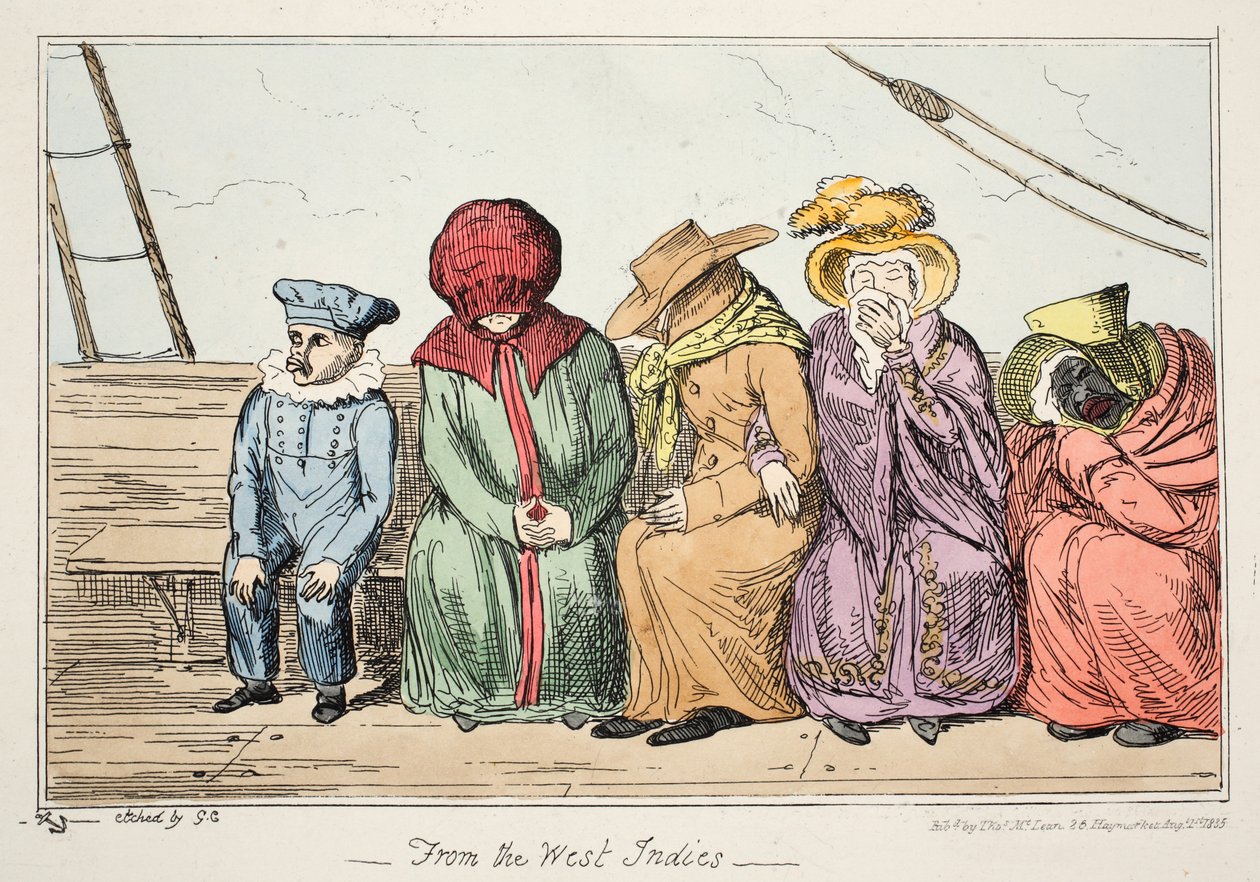 Länsi-Intiasta, pub. 1835 (käsinvärinen etsaus) tekijältä George Cruikshank