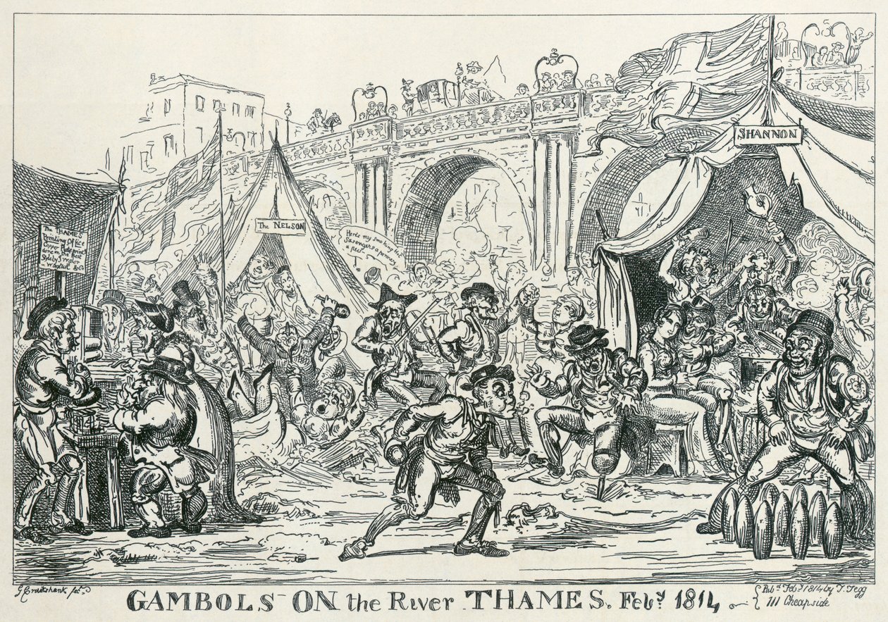 "Gambols on the Thames, helmikuu 1814", 1814 tekijältä George Cruikshank