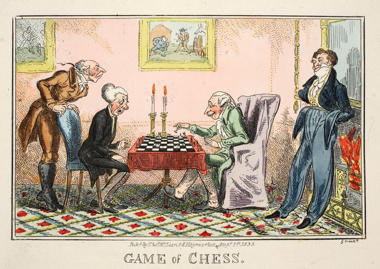 Game of Chess, pubi Thomas McLean, 1835 (käsinvärinen kaiverrus) tekijältä George Cruikshank