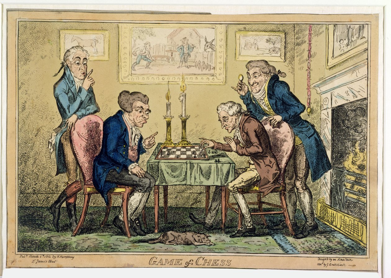 Game of Chess, julkaisija H. Humphrey, Lontoo (värillinen etsaus) tekijältä George Cruikshank