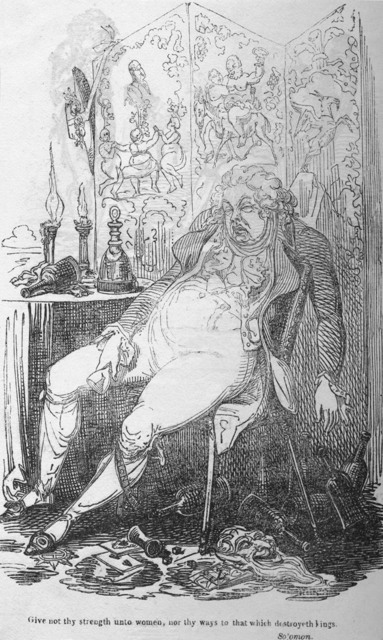 Älä anna voimaasi naisille äläkä teitäsi sille, joka tuhoaa kuninkaat, c1820. tekijältä George Cruikshank