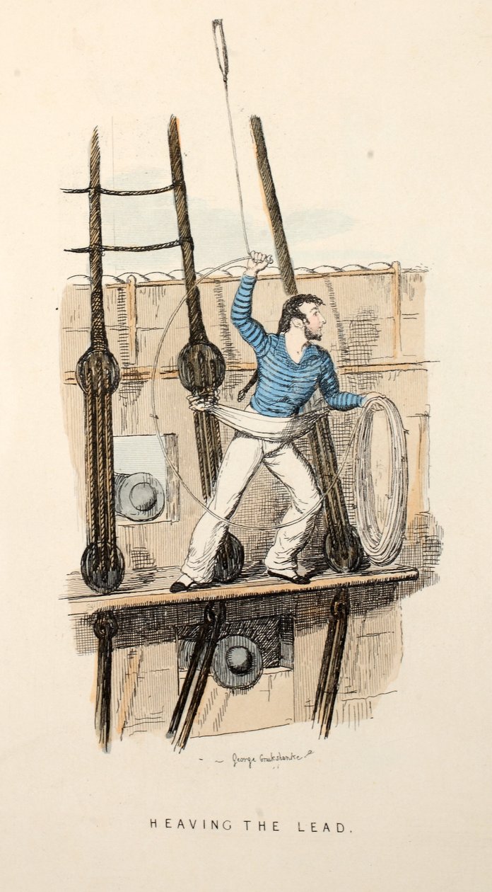 Lyijyn nostaminen, pubi, noin 1841 (käsin väritetty kaiverrus). tekijältä George Cruikshank
