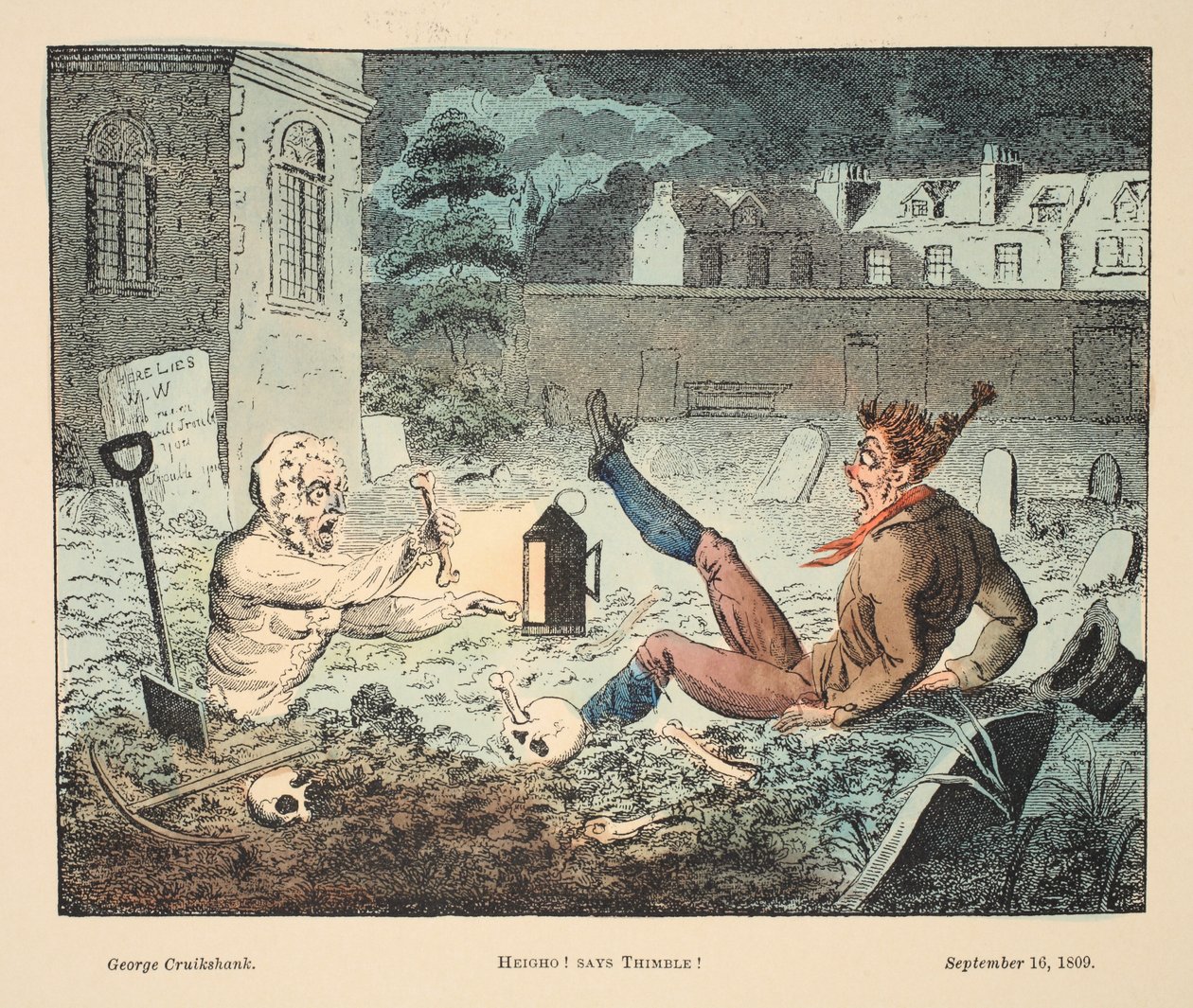 Hei! Sanoo Thimble!, pub. 1809 (käsinvärinen kaiverrus) tekijältä George Cruikshank