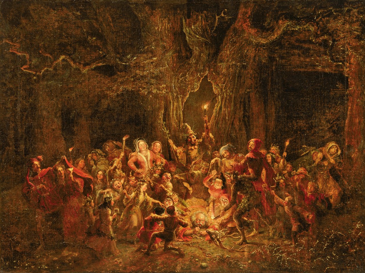 Hernen tammi William Shakespearen (1564-1616) teoksesta Windsorin iloiset vaimot, n. 1857 (öljy kankaalle) tekijältä George Cruikshank