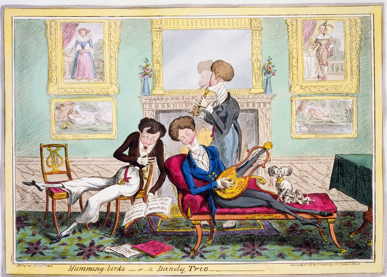 Humming-birds tai Dandy Trio, pubi. 1819 (käsinvärinen kaiverrus) tekijältä George Cruikshank