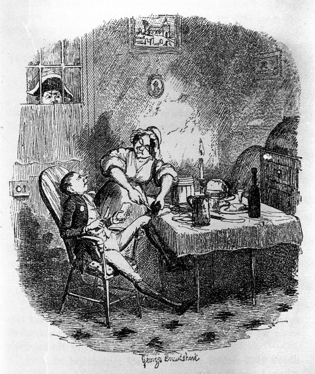 Kuvitus "" Oliver Twist" (Olivier) Charles Dickens (1812-1870), George Cruikshank (1792-1878). tekijältä George Cruikshank