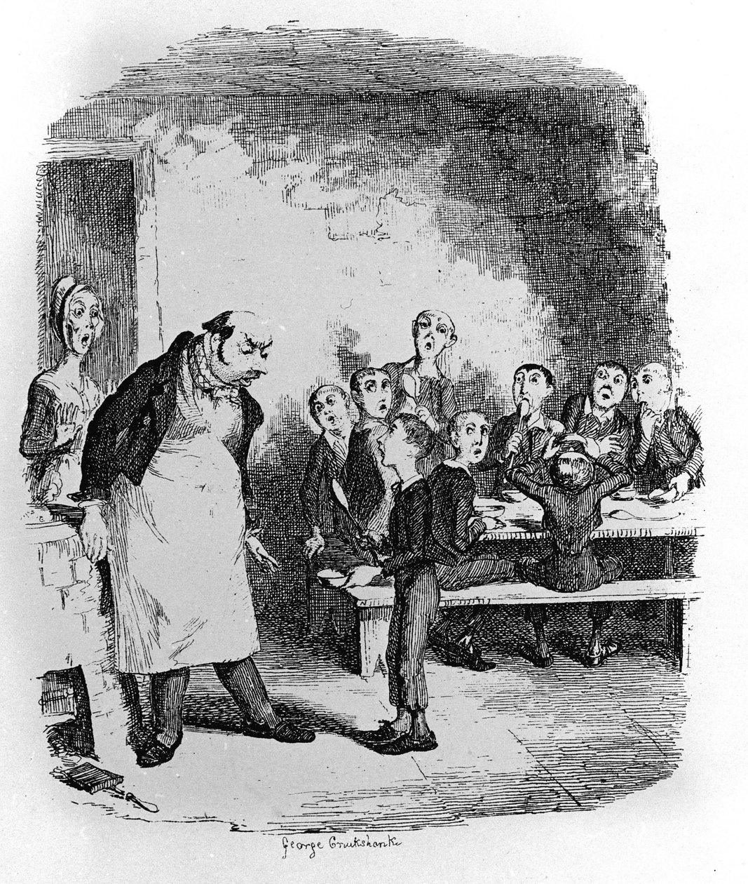 Kuvitus "" Oliver Twist" (Olivier) Charles Dickens (1812-1870), George Cruikshank (1792-1878). tekijältä George Cruikshank