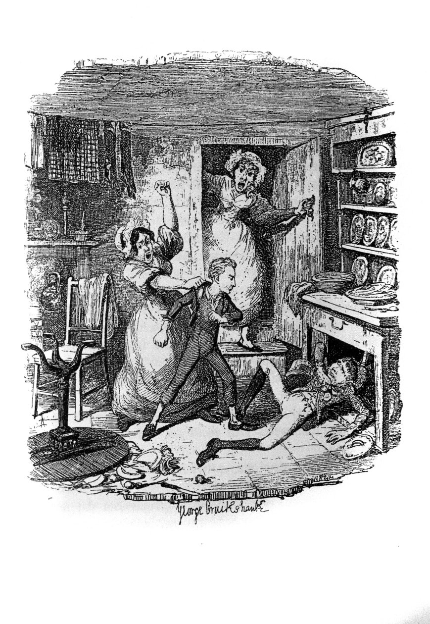 Kuvitus "" Oliver Twist" (Olivier) Charles Dickens (1812-1870), George Cruikshank (1792-1878). tekijältä George Cruikshank