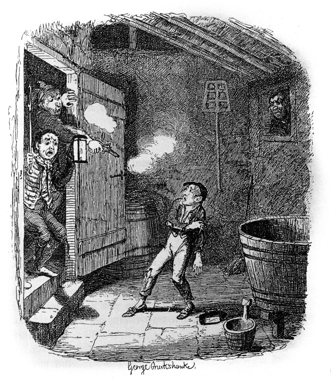 Kuvitus "" Oliver Twist" (Olivier) Charles Dickens (1812-1870), George Cruikshank (1792-1878). tekijältä George Cruikshank