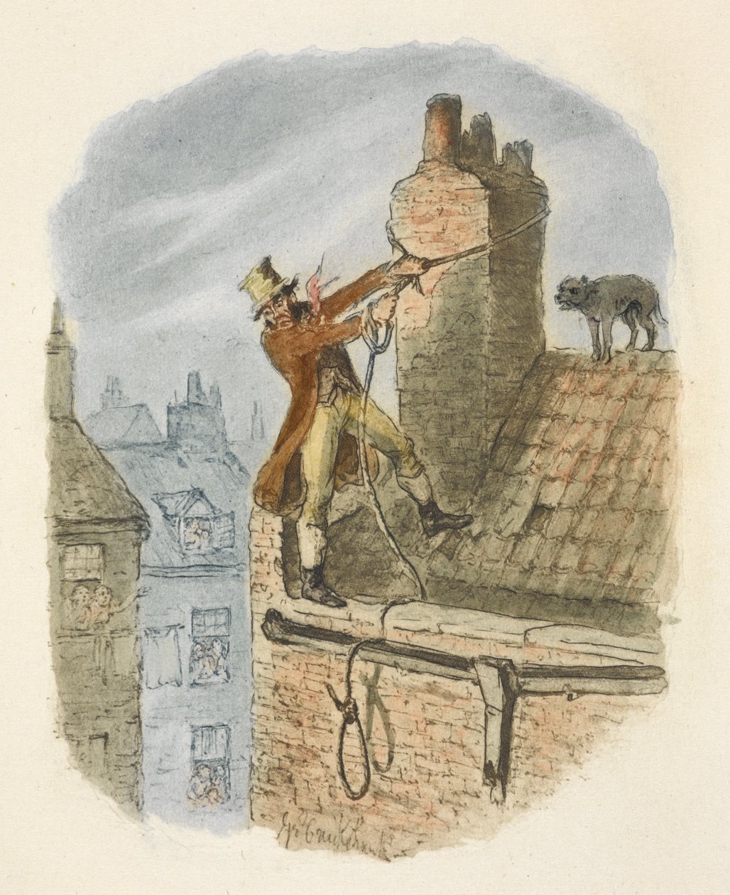 Kuvitus elokuvaan "Oliver Twist" tekijältä George Cruikshank