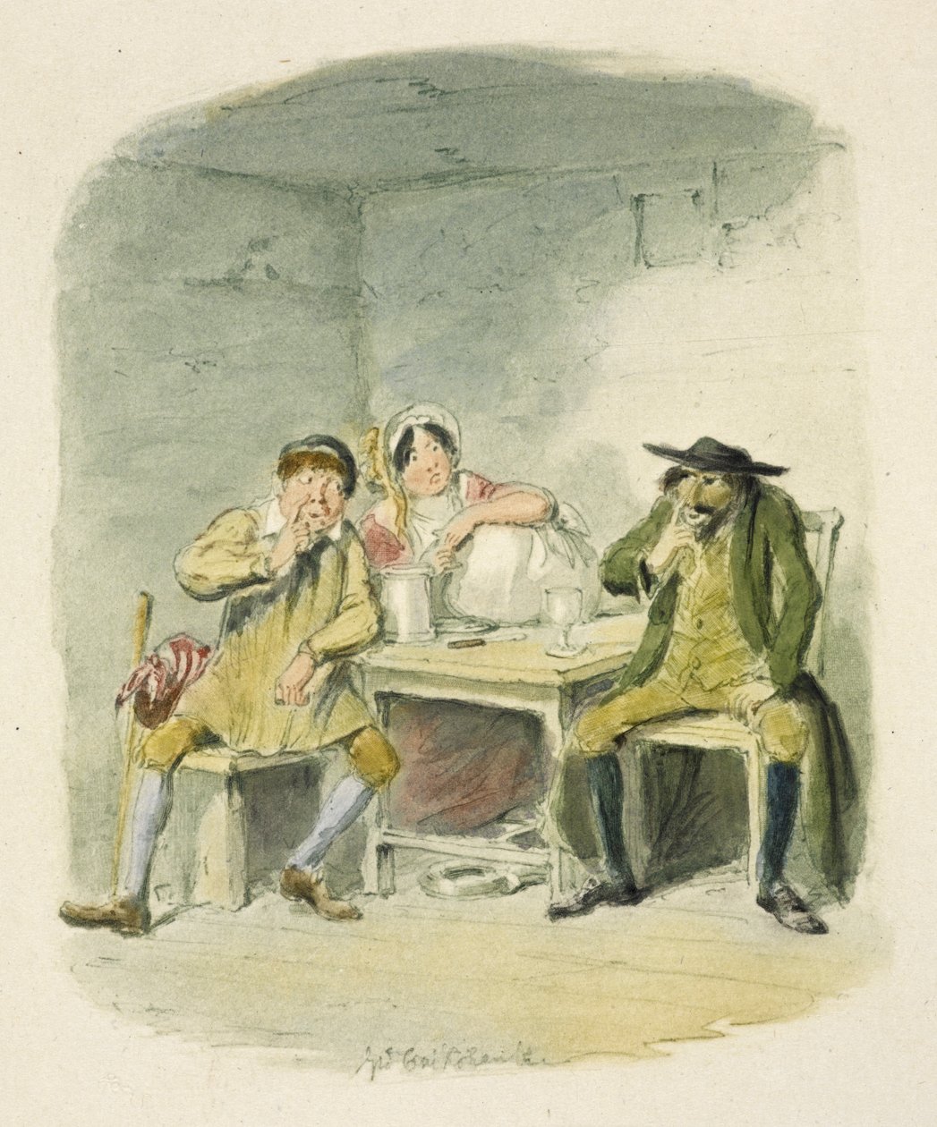 Kuvitus elokuvaan "Oliver Twist" tekijältä George Cruikshank