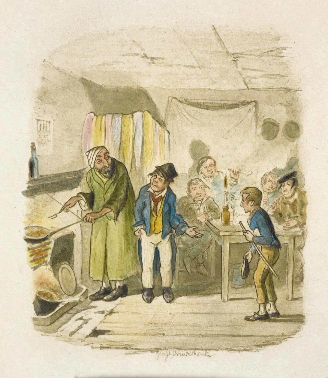 Kuvitus elokuvaan "Oliver Twist" tekijältä George Cruikshank