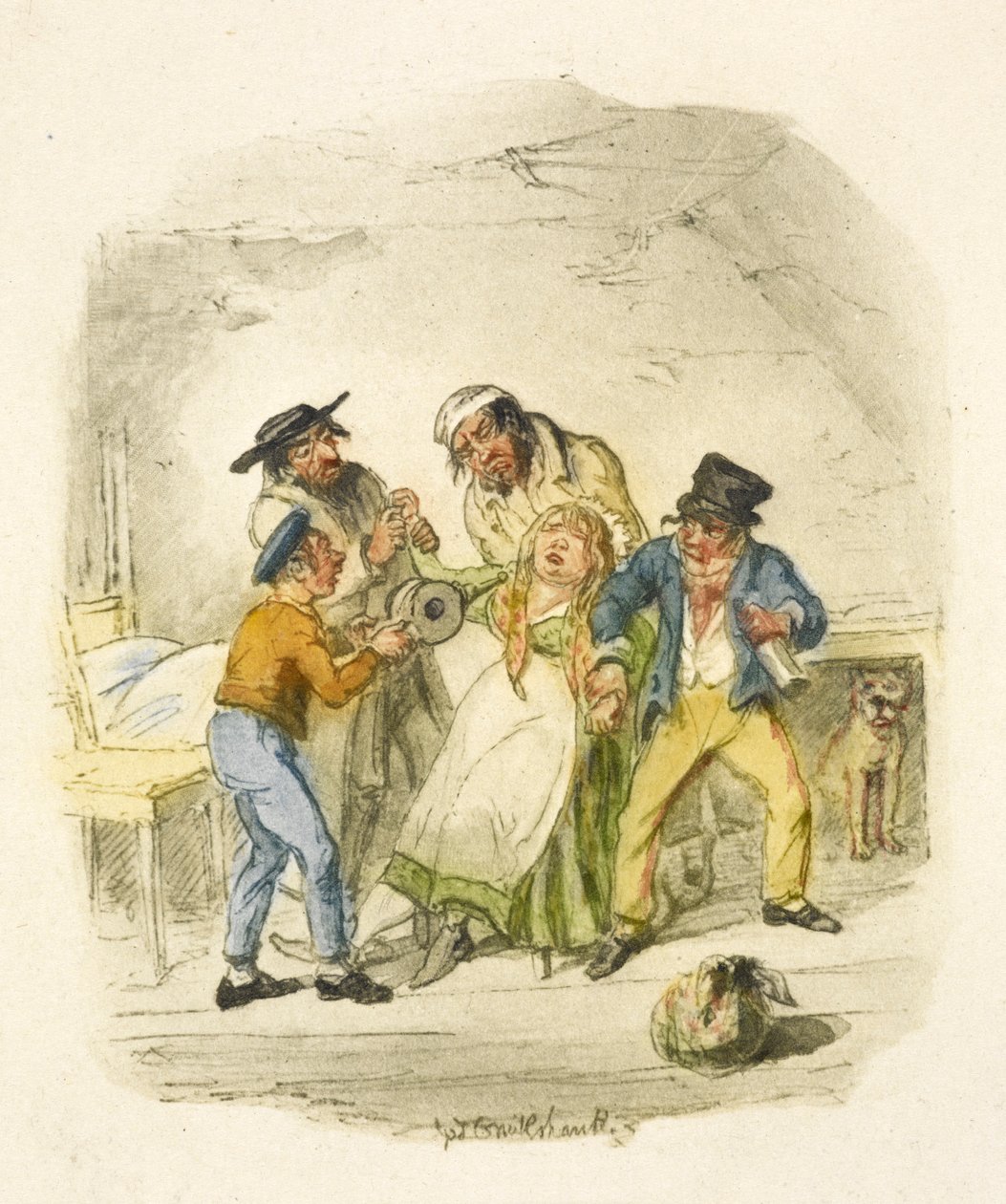 Kuvitus elokuvaan "Oliver Twist" tekijältä George Cruikshank