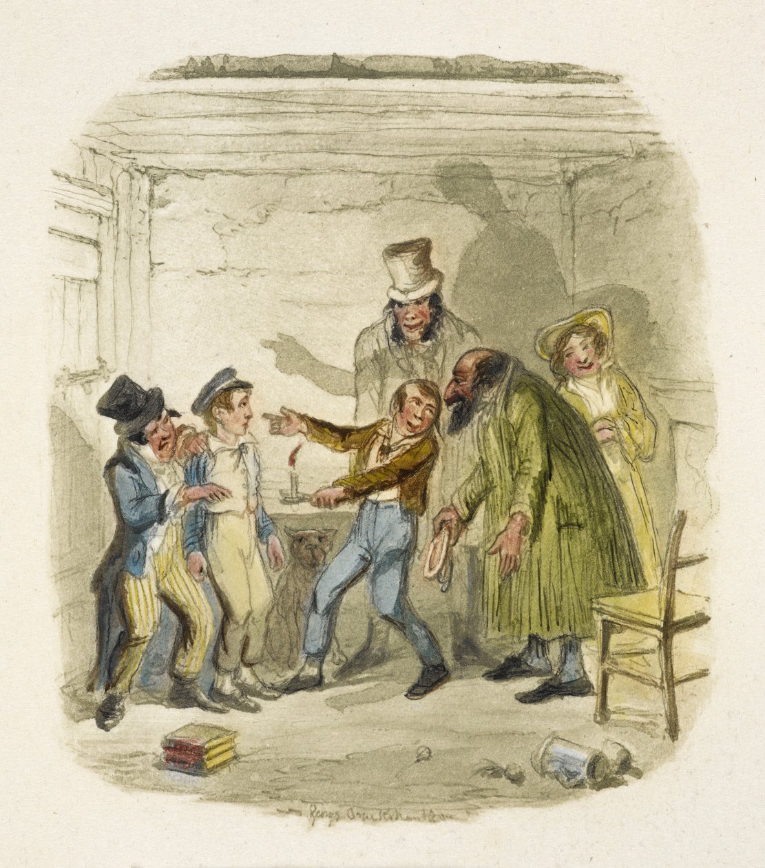 Kuvitus elokuvaan "Oliver Twist" tekijältä George Cruikshank