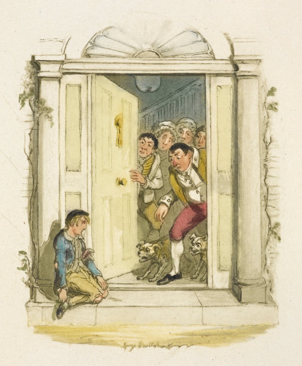 Kuvitus elokuvaan "Oliver Twist" tekijältä George Cruikshank