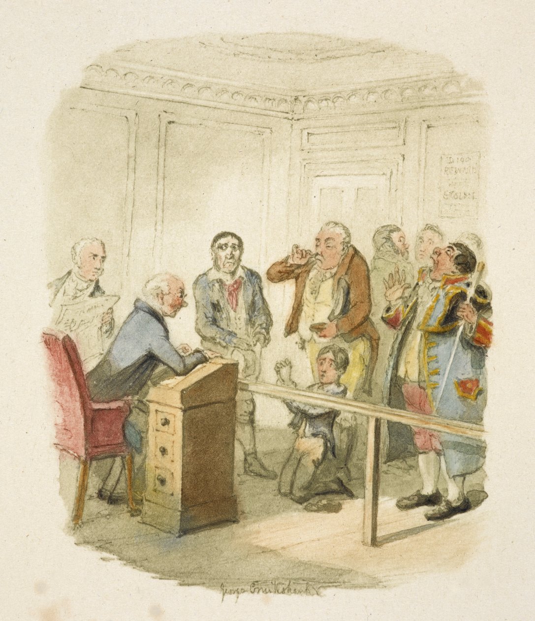 Kuvitus elokuvaan "Oliver Twist" tekijältä George Cruikshank