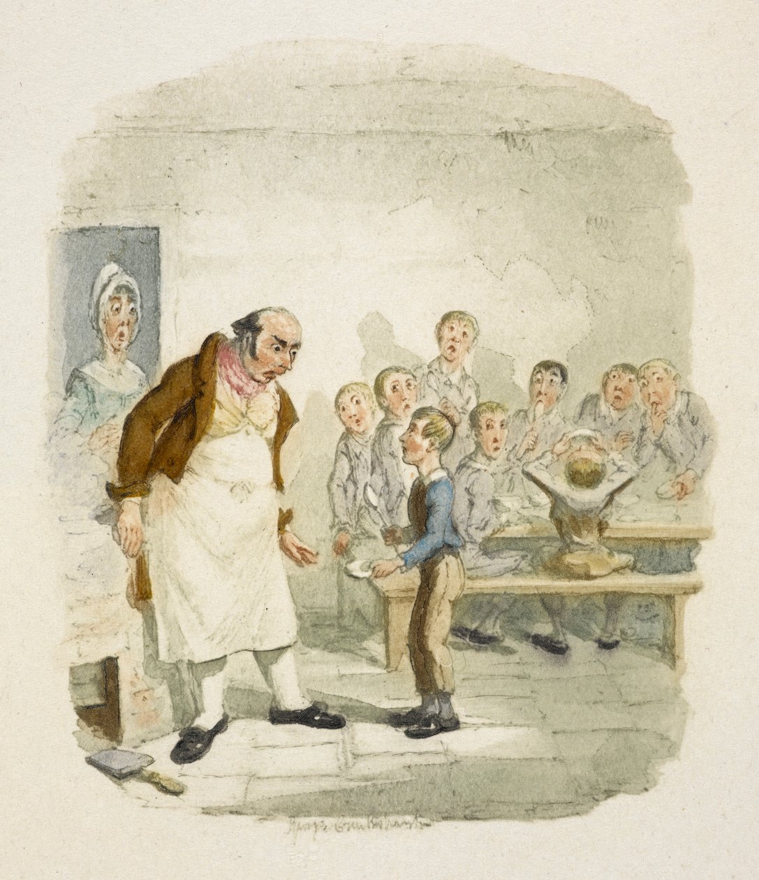 Kuvitus elokuvaan "Oliver Twist" tekijältä George Cruikshank