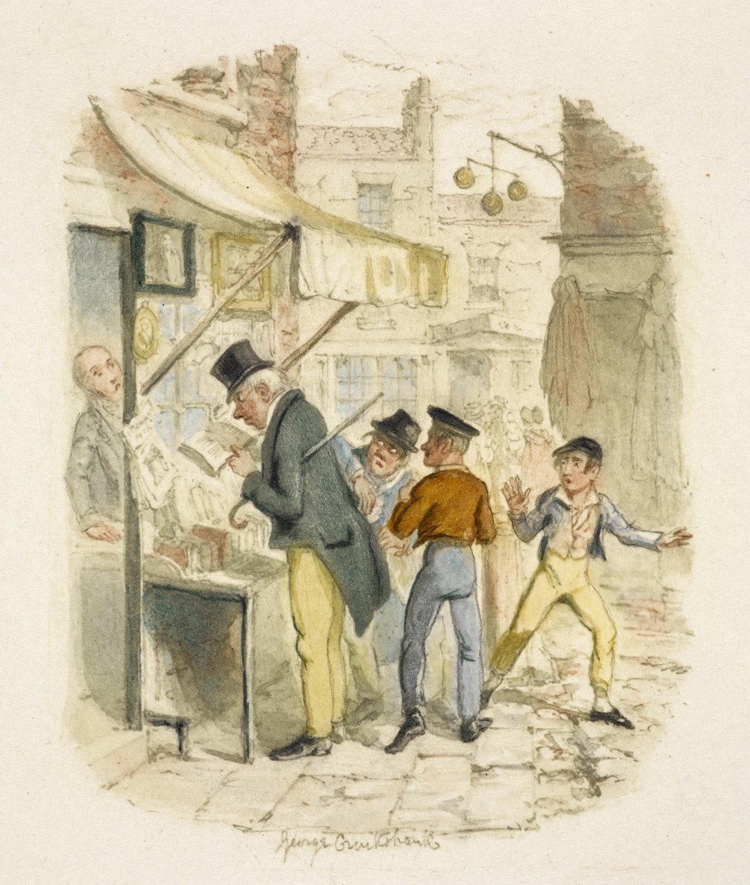 Kuvitus elokuvaan "Oliver Twist" tekijältä George Cruikshank