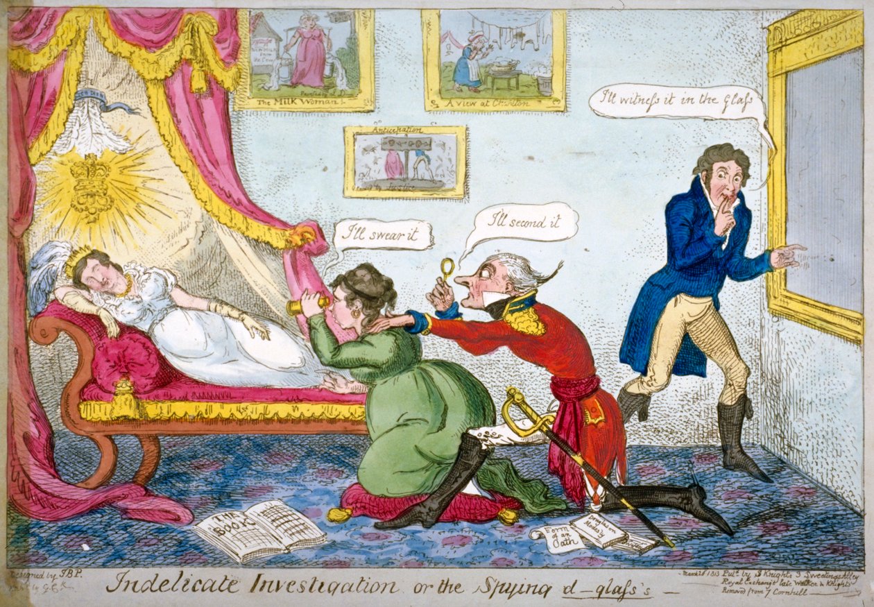 "Huono tutkimus tai vakoileva D-lasi", 1813 tekijältä George Cruikshank