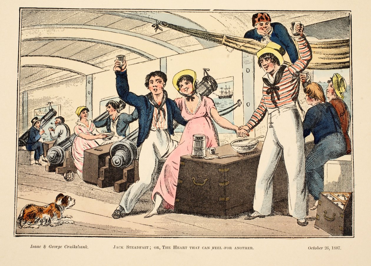 Jack Steadfast; or, The Heart that can Feel for Another, pub. 1807 (käsin väritetty kaiverrus) tekijältä George Cruikshank