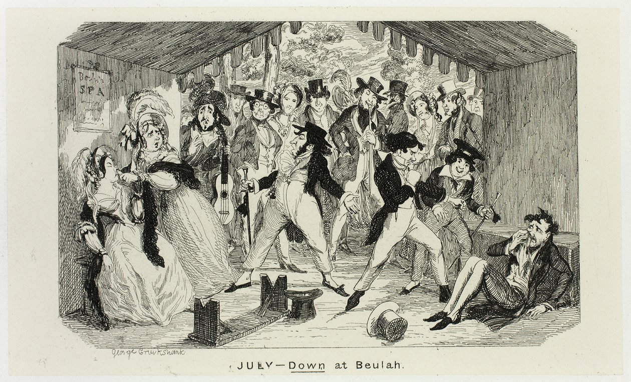 Heinäkuu - Down at Beulah George Cruikshankin teräsveistoksista The Comic Almanacksiin: 1835-1853 tekijältä George Cruikshank