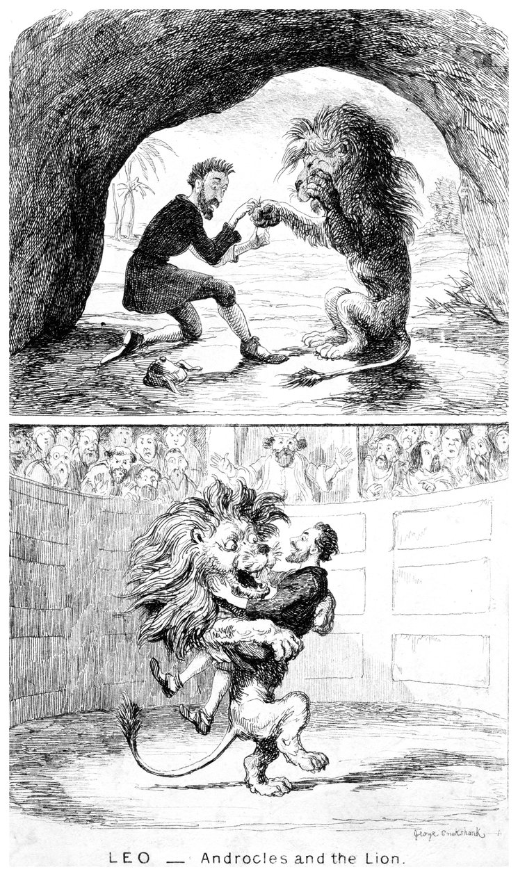 Leo - Androcles ja leijona, 1800-luku. tekijältä George Cruikshank