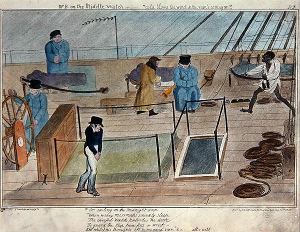 Master B on Middle Watch - "kylmä puhaltaa tuulta ja sade tulee", julkaisija Thomas McLean tekijältä George Cruikshank