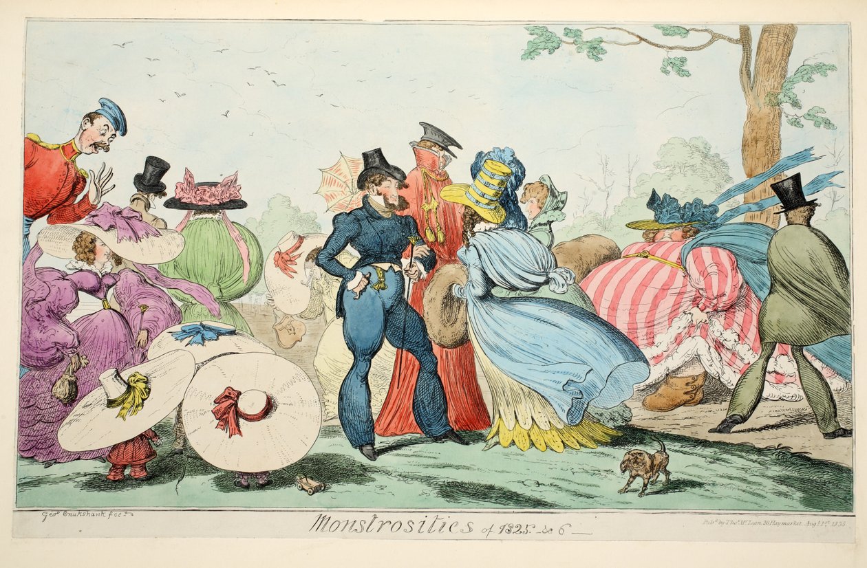 Monstrosities 1825 & 6, pub. 1835 (käsinvärinen kaiverrus) tekijältä George Cruikshank
