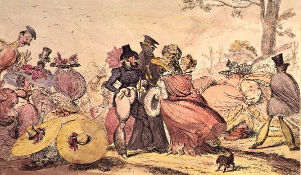 Hirviöt 1825 ja 1826. (Satiirinen sarjakuva 1800-luvun Englannin muotista) tekijältä George Cruikshank