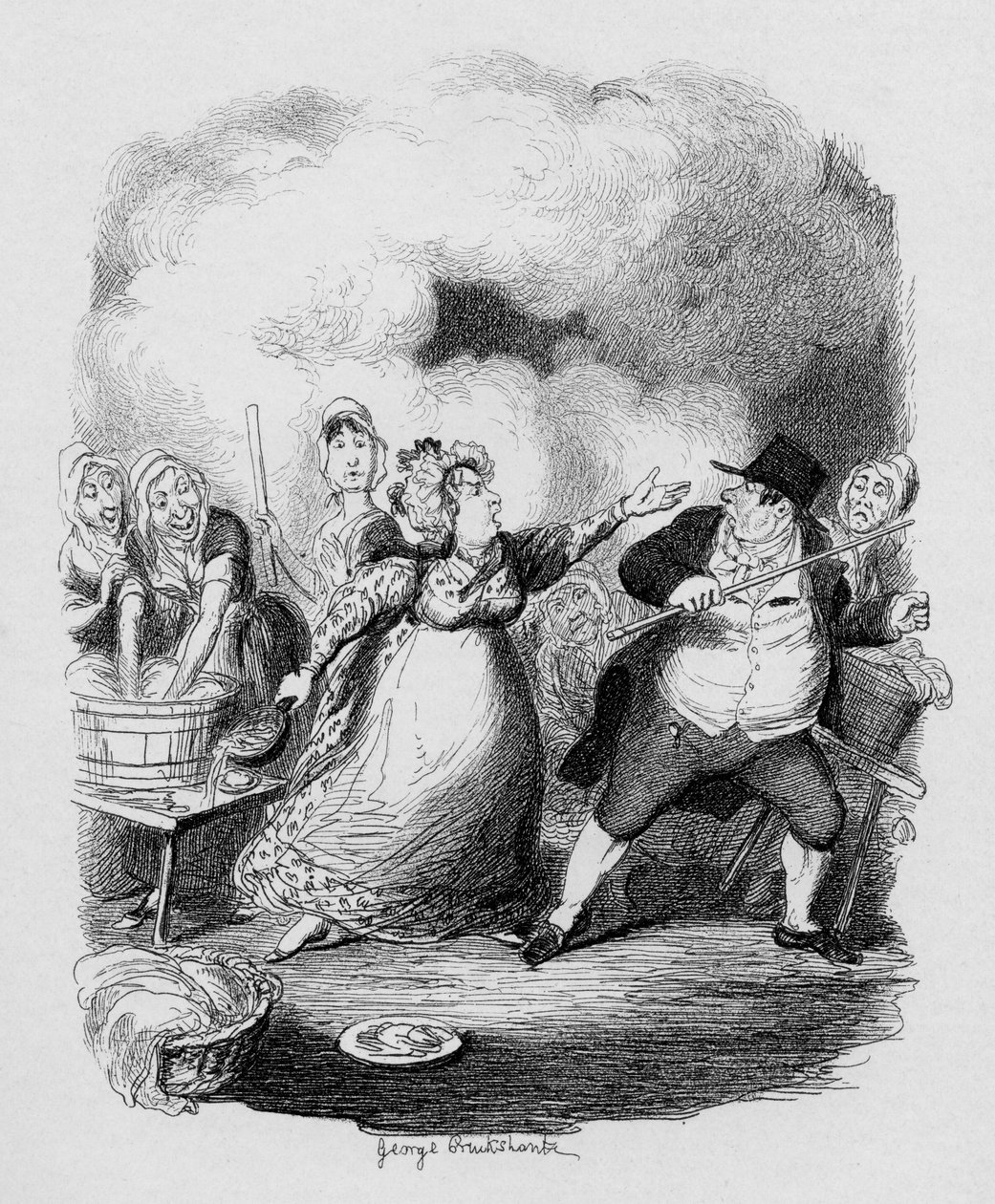 Herra Bumble huonontunut köyhien silmissä, Charles Dickensin (1812-70) "Oliver Twistin seikkailuista" 1838, julkaisija Chapman und Hall, 1901 tekijältä George Cruikshank