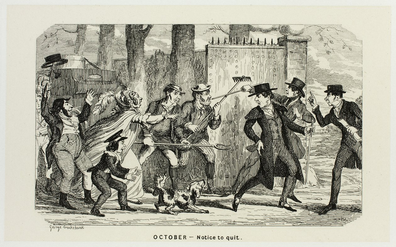 Lokakuu - Irtisanomisilmoitus George Cruikshankin teräsetsauksista The Comic Almanacks -lehteen: 1835-1853 tekijältä George Cruikshank