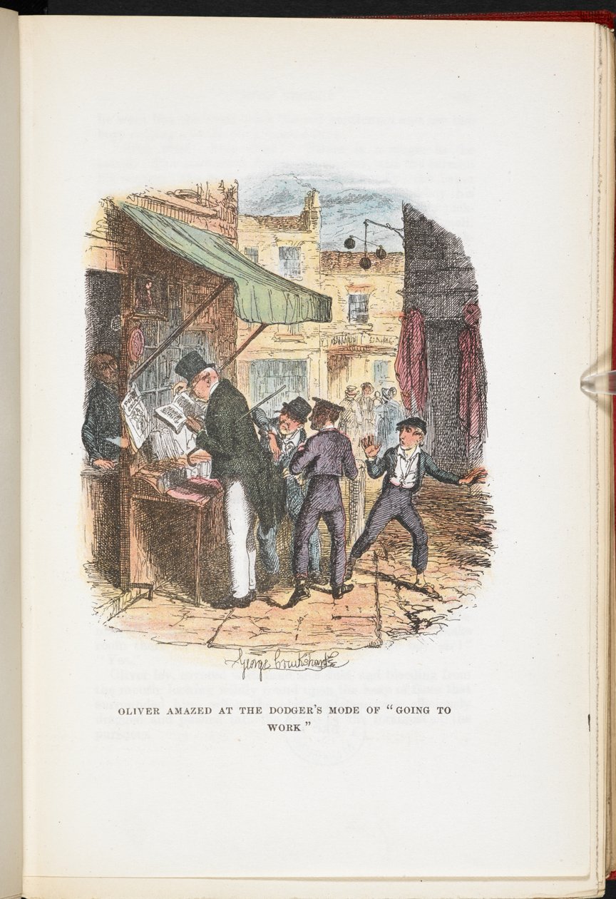 Oliver hämmästyi Dodgerin tapaa mennä töihin Oliver Twistin seikkailuista... Kaksikymmentäneljä Cruikshankin kuvitusta tekijältä George Cruikshank
