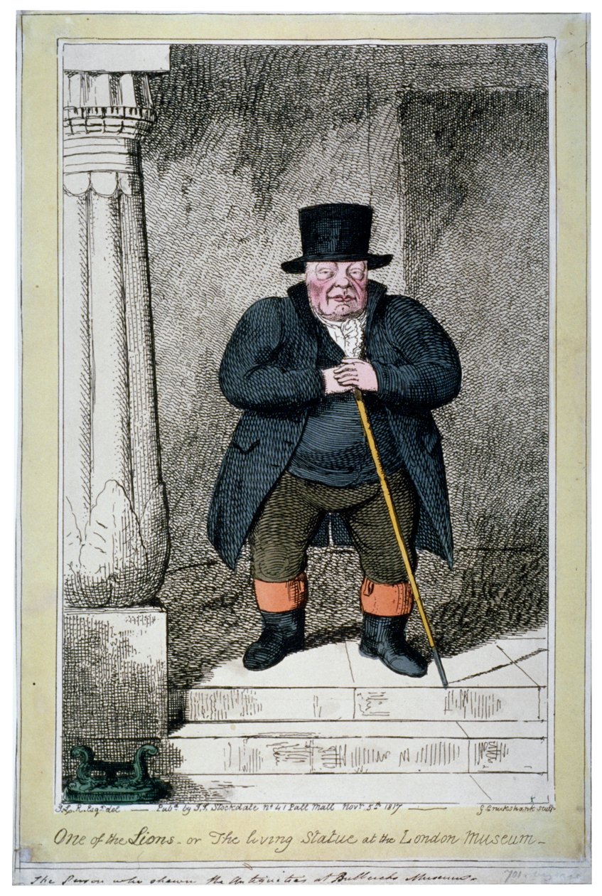 "Yksi lioneista - tai elävä patsas Lontoon museossa", 1817 tekijältä George Cruikshank
