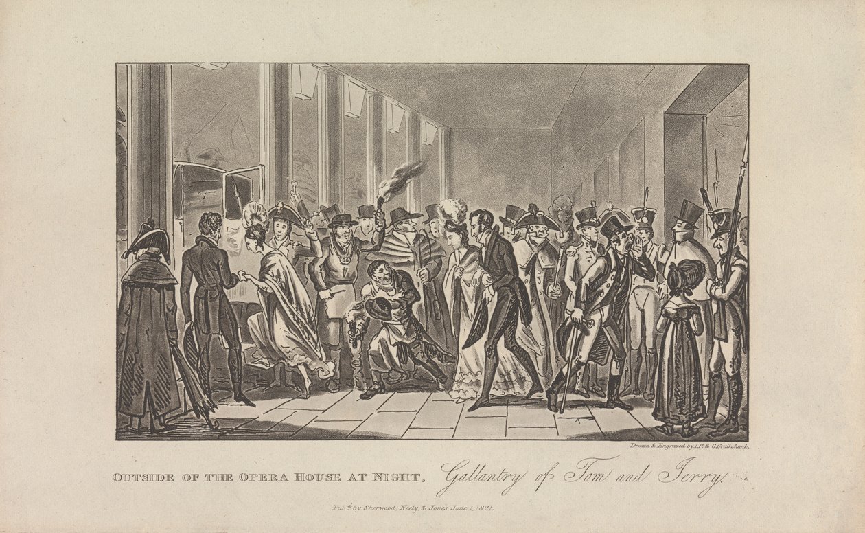 Oopperatalon ulkopuolella yöllä tekijältä George Cruikshank