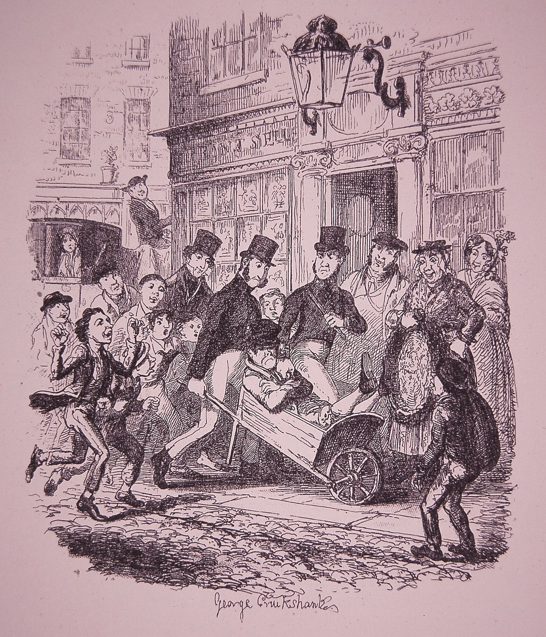 Poliisin kiinni ottama taskuvaras, 1800-luvun alku (kaiverrus). tekijältä George Cruikshank