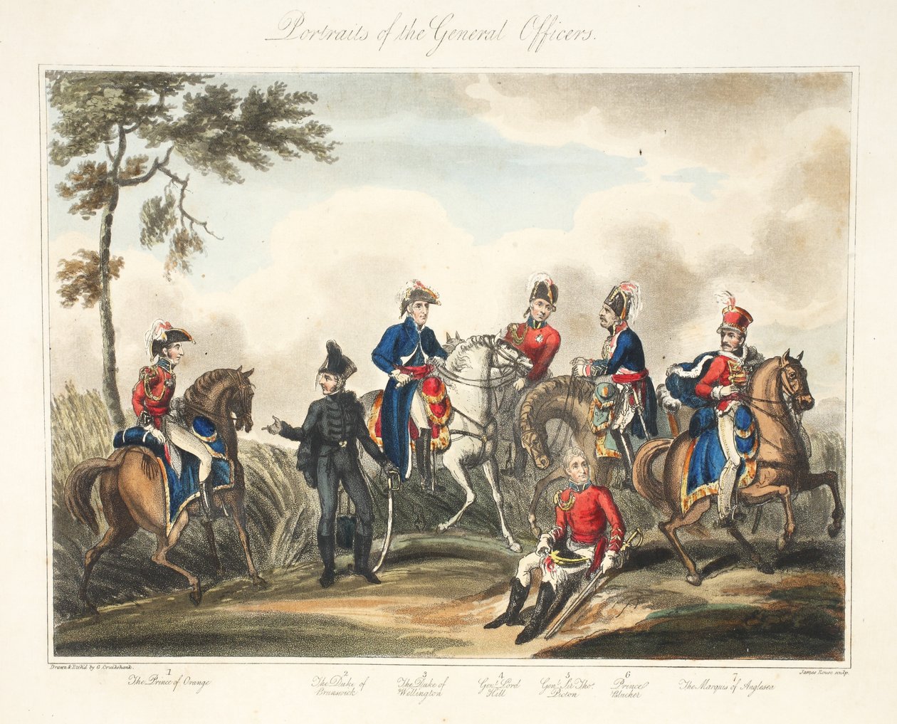 Kenraalin upseerien muotokuvia, pub. H. Colburn, engr Rouse, 1816 tekijältä George Cruikshank