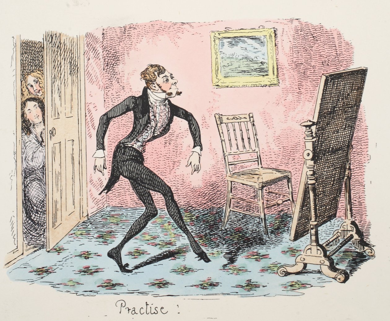 Harjoittele, pubi. 1832 (käsinvärinen kaiverrus) tekijältä George Cruikshank