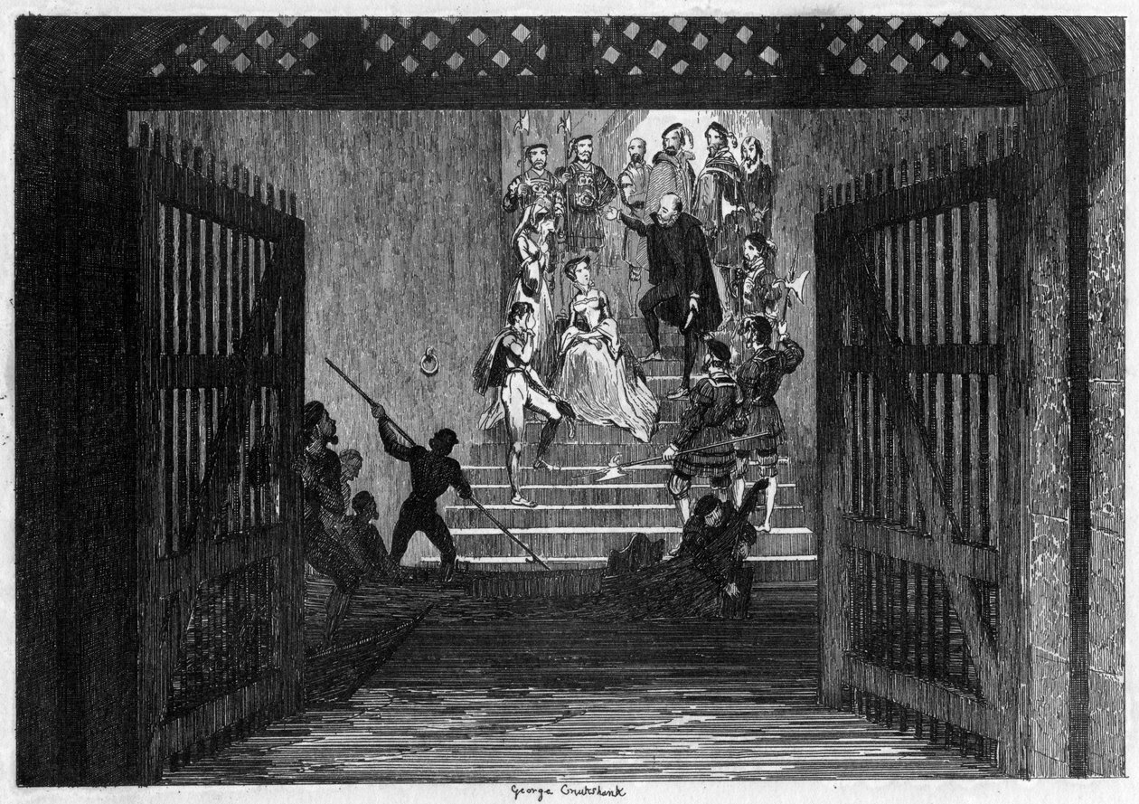 Prinsessa Elizabeth tuotiin vangiksi Lontoon Toweriin, 1554 1840. tekijältä George Cruikshank