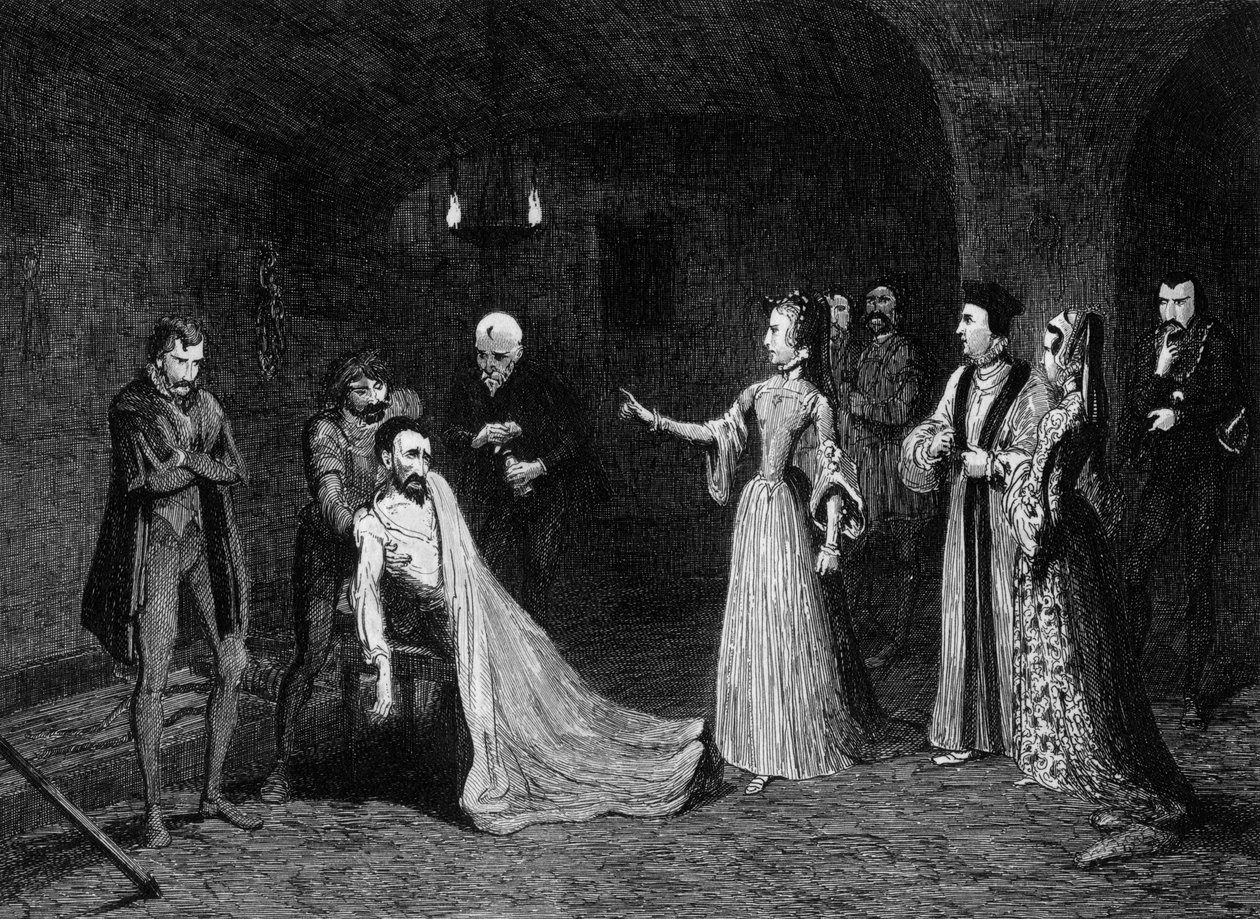 Prinsessa Elizabeth kohtasi Sir Thomas Wyattin kidutuskammiossa, 1554 1840. tekijältä George Cruikshank