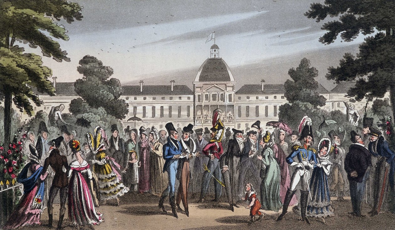 Promenade au Jardin des Tuileries - elokuvassa "Elämä Pariisissa", David Carey, Lontoo tekijältä George Cruikshank