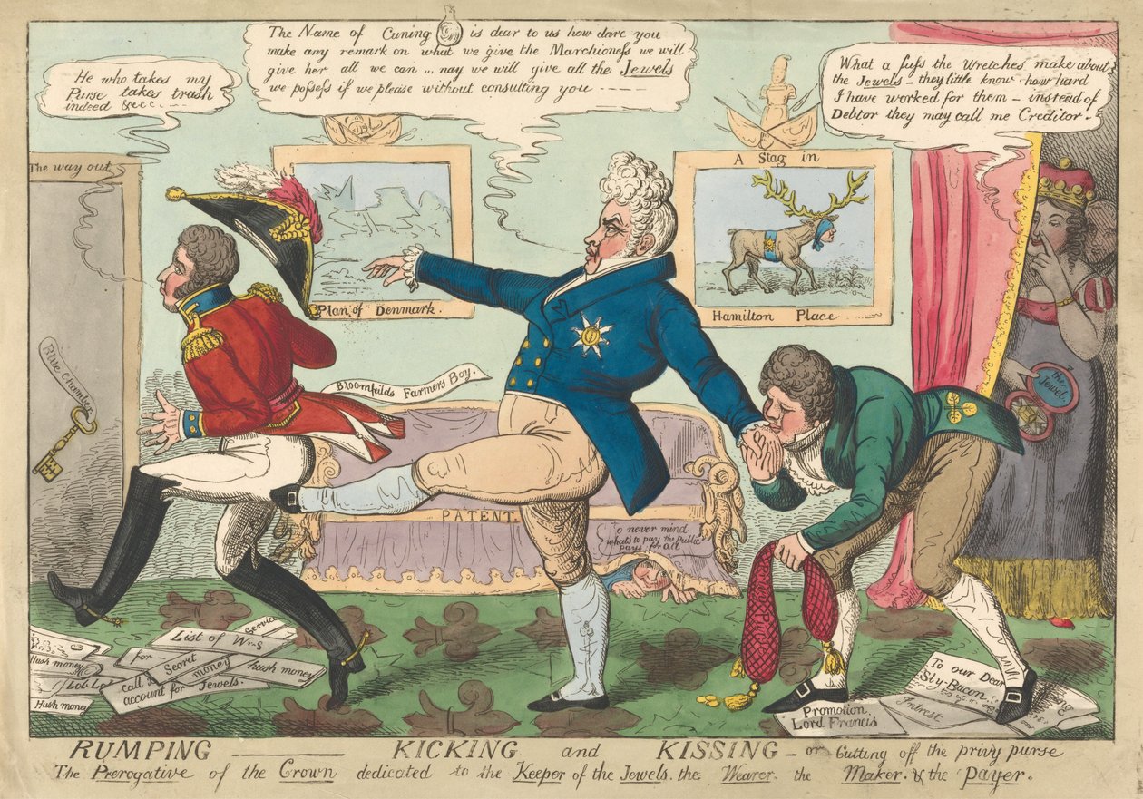 Rumping - Kicking and Kissing - oder - Abschneiden der Privy Purse tekijältä George Cruikshank