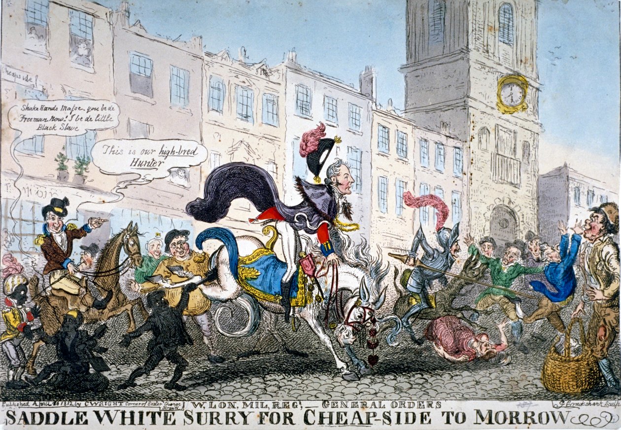 "Saddle white Surry for Cheapside to Morrow", 1812 tekijältä George Cruikshank