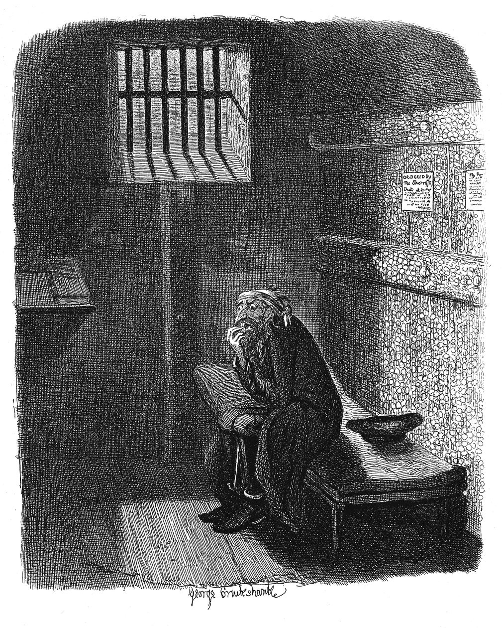 Kohtaus Charles Dickensin Oliver Twististä, 1837 tekijältä George Cruikshank