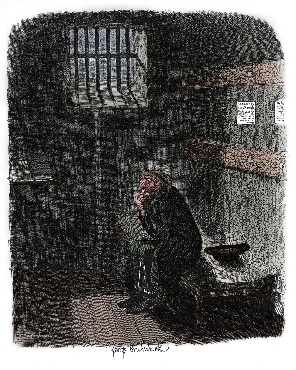 Kohtaus Charles Dickensin Oliver Twististä, 1837 tekijältä George Cruikshank