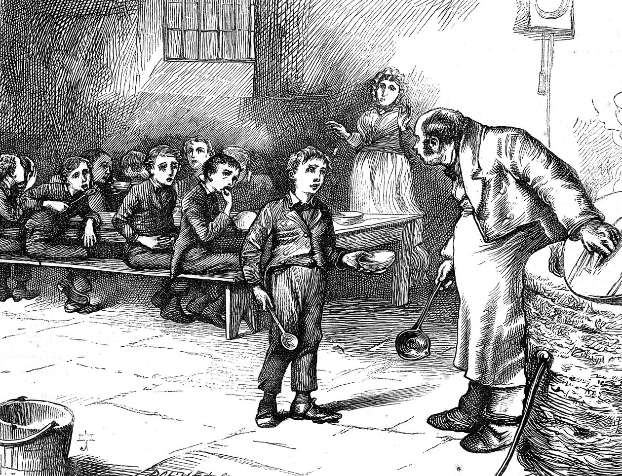 Kohtaus Charles Dickensin Oliver Twististä, 1871 tekijältä George Cruikshank